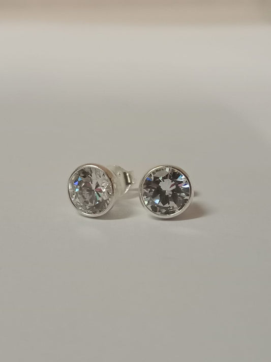 Silver Cubic Zirconia Tube Set Stud Earring