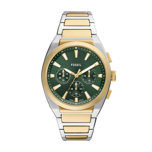 Fossil Gents Chrono Two Tone Stainless Steel Bracelet Round Green Dial