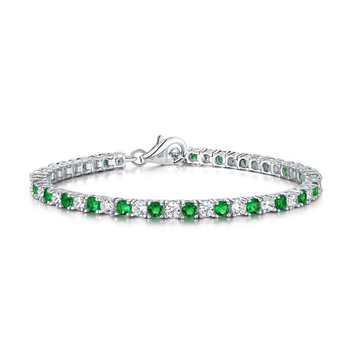 Silver 16CM Green and White Cubic Zirconia Tennis Bracelet