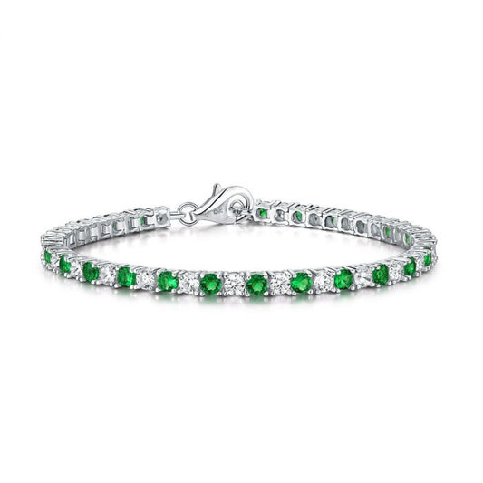 Silver 16CM Green and White Cubic Zirconia Tennis Bracelet