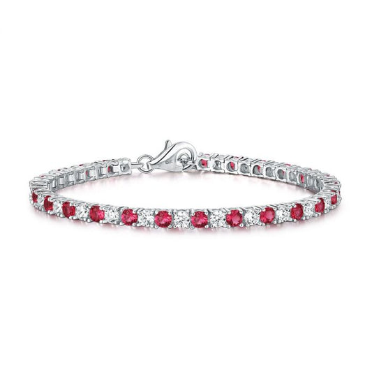 Silver 16CM Red and White Cubic Zirconia Tennis Bracelet