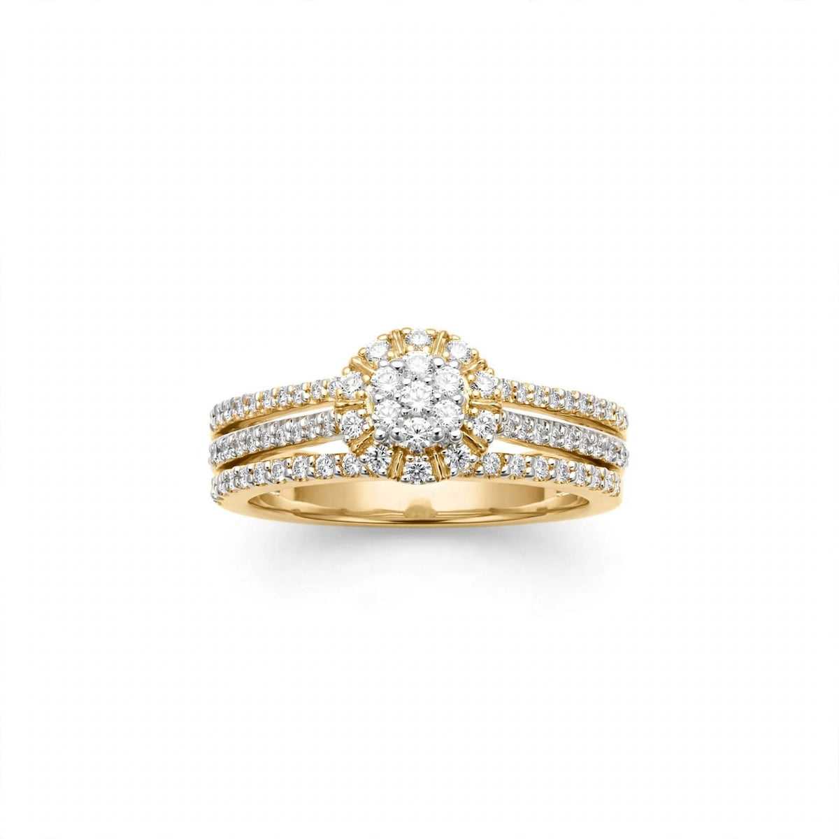 9ct Yellow Gold Lab Grown Diamond Cluster And Channel Set Ring