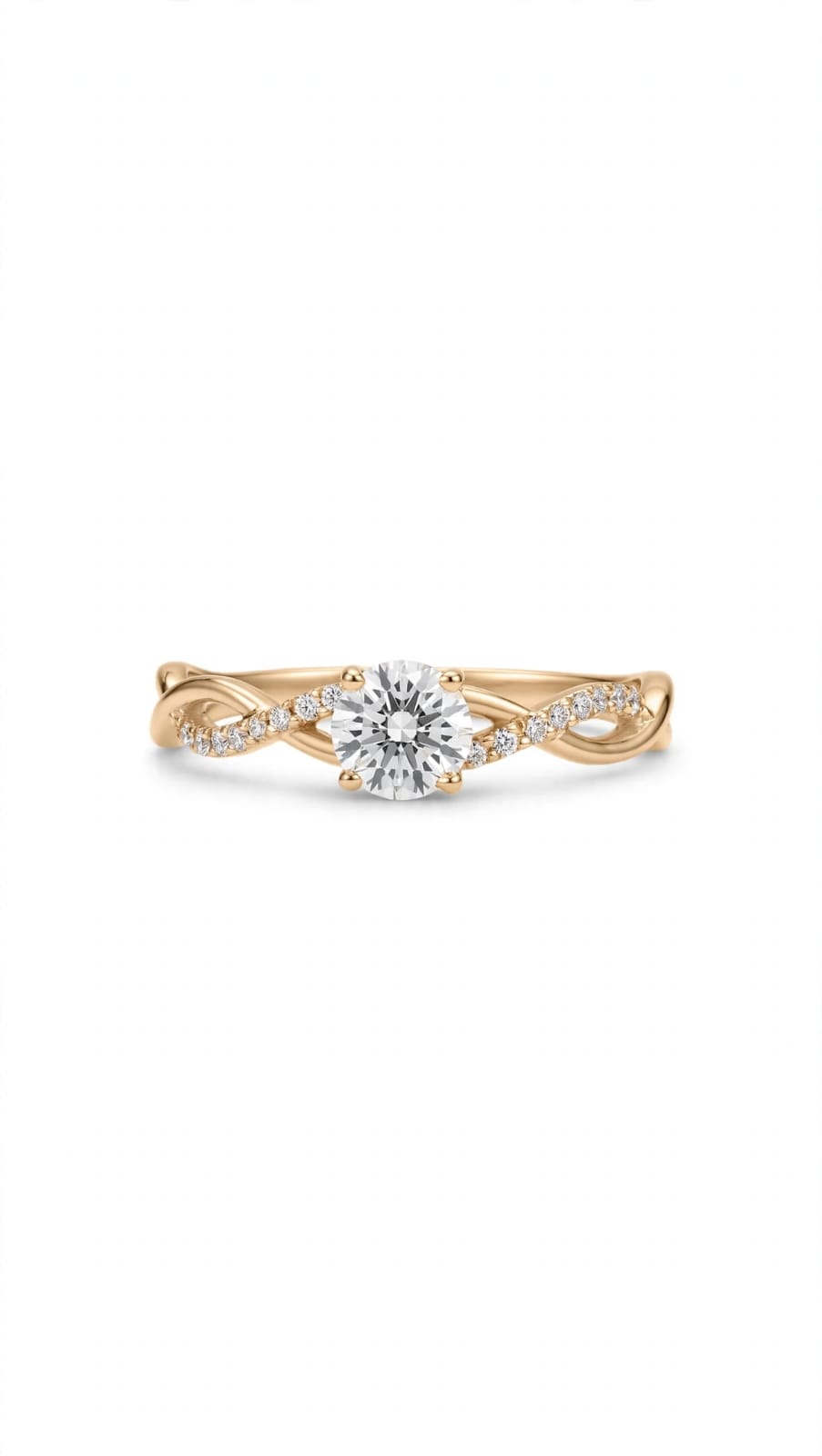 9ct Yellow Gold 4 Claw Solitaire Swirl Design Lab Grown Diamond Band Ring