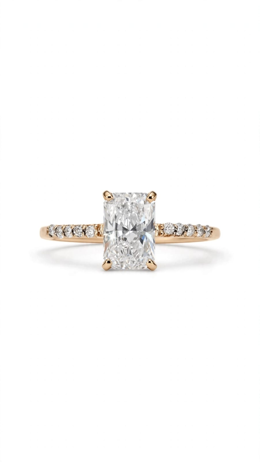 9ct Yellow Gold 4 Claw Emerald Cut Solitaire Lab Grown Diamond Channel Band Rind