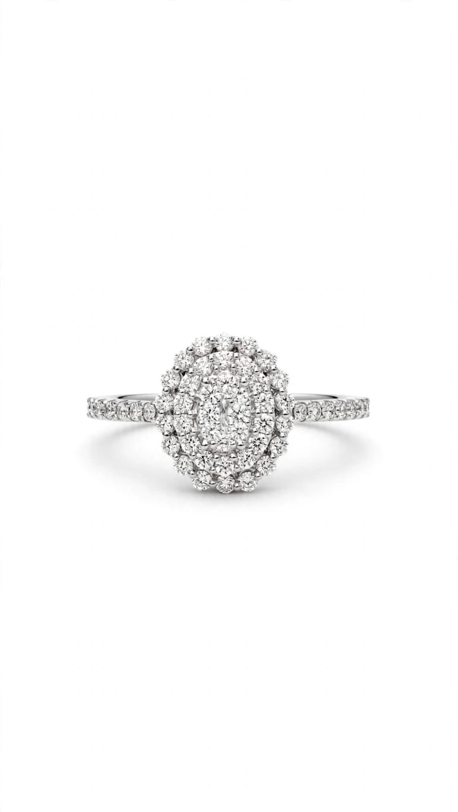 9ct White Gold Cluster And Channel Set Diamond Ring