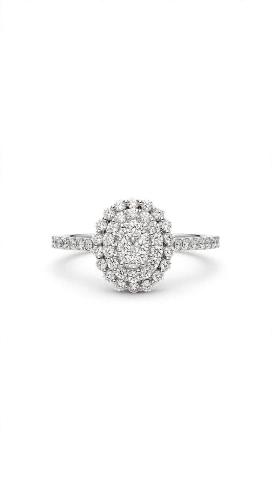 9ct White Gold Cluster And Channel Set Diamond Ring