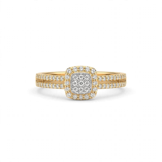 9ct Yellow Gold Square Cluster And Channel Set Diamond Ring
