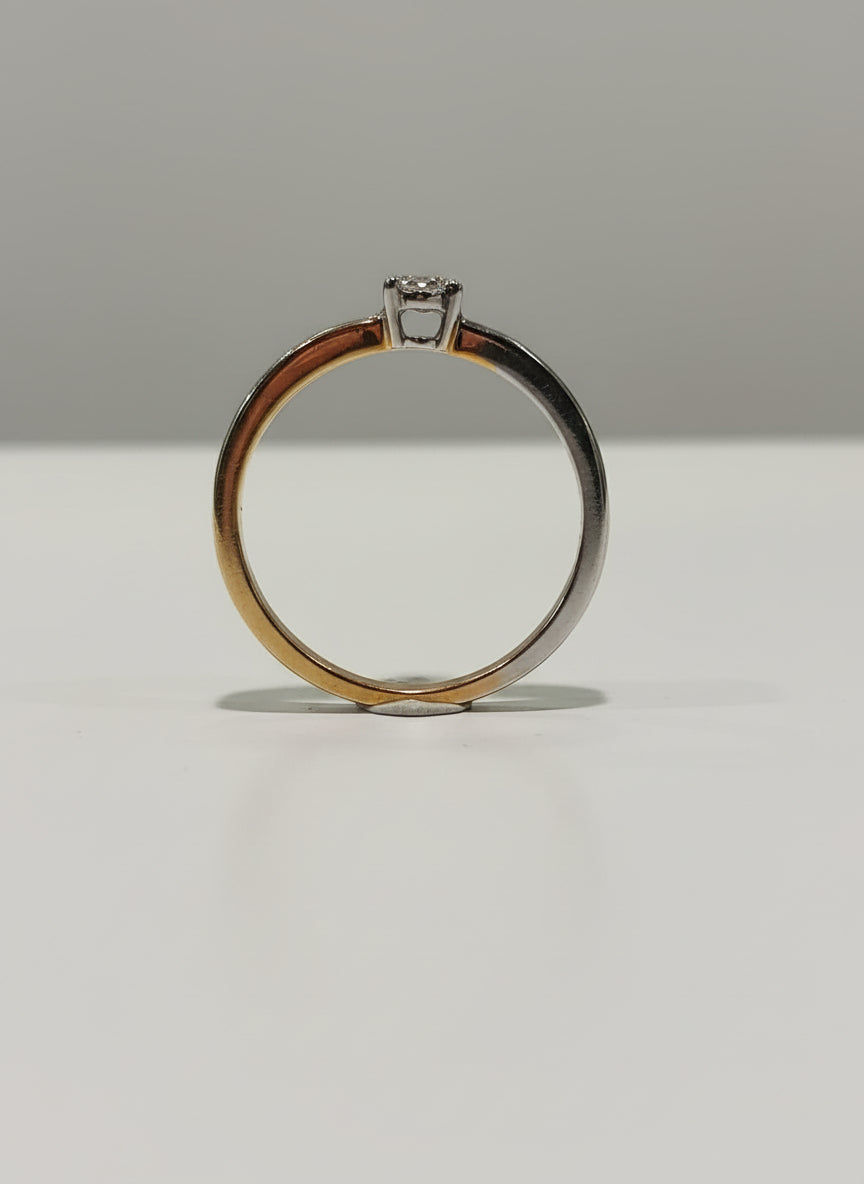 9ct Two Tone Round Cluster & Tapered Shank Diamond Ring