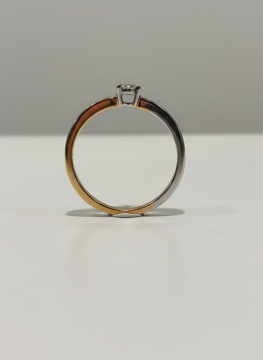 9ct Two Tone Round Cluster & Tapered Shank Diamond Ring
