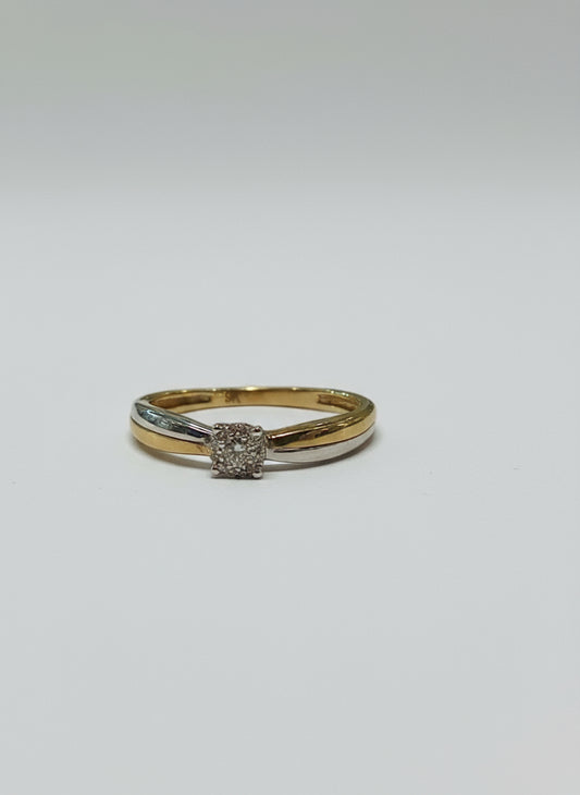 9ct Two Tone Round Cluster & Tapered Shank Diamond Ring