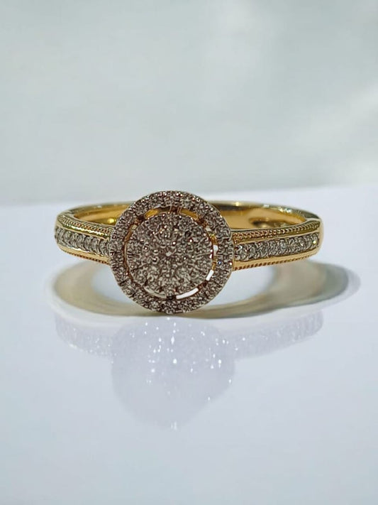 9ct Yellow Gold Round Halo Diamond Cluster Ring