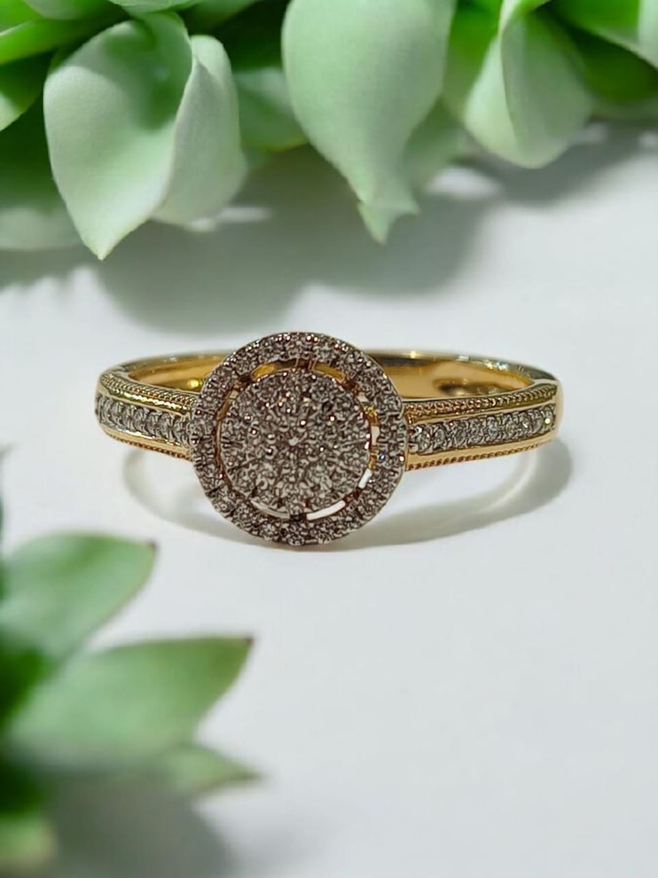 9ct Yellow Gold Round Halo Diamond Cluster Ring