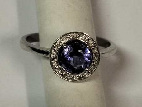 9ct White Gold 5.5MM Round Brilliant Tanzanite & Diamond Cluster Ring